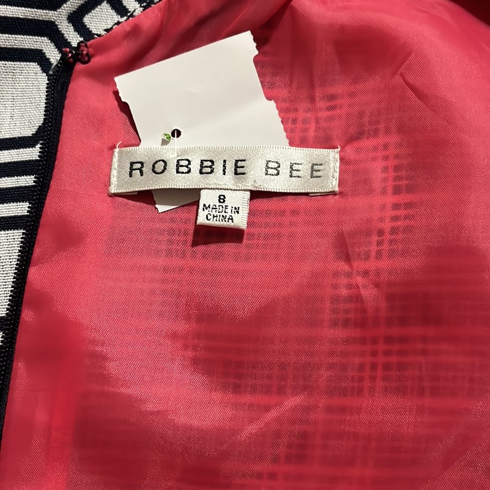 Robbie Bee A-line Geometrical Design Navy/White + Pink Lining Dress Sz 8 - Picture 7 of 9